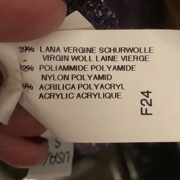 MCM Purple and Gold Sparkle Women's Cardigan US size 6 Made in Italy Wool Blend - Picture 13 of 16